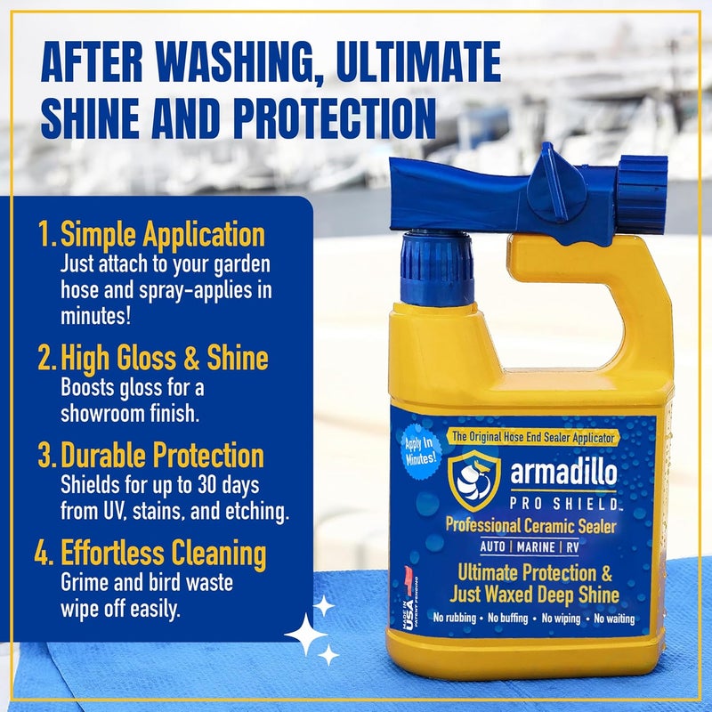 armadillo PRO SHIELD Professional Ceramic Sealer – Ultimate Protection & Just Waxed Deep Shine – Spray-On Hydrophobic Ceramic Coating for Cars, Boats & RVs – 32 oz Hose-End Sprayer - Image 4